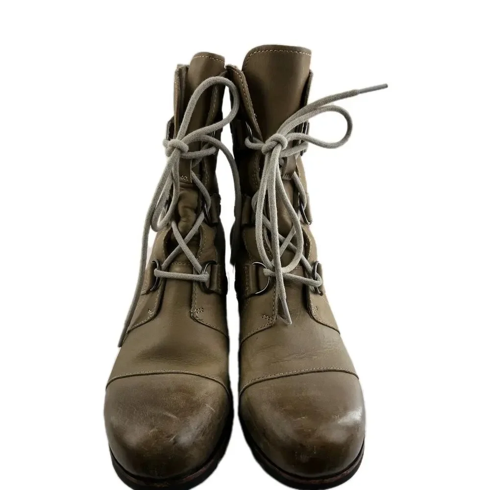 Sorel Boots Womens 9 Joan Of Artic Wedge Mid Tan Distressed Dark‎ Fog Waterproof